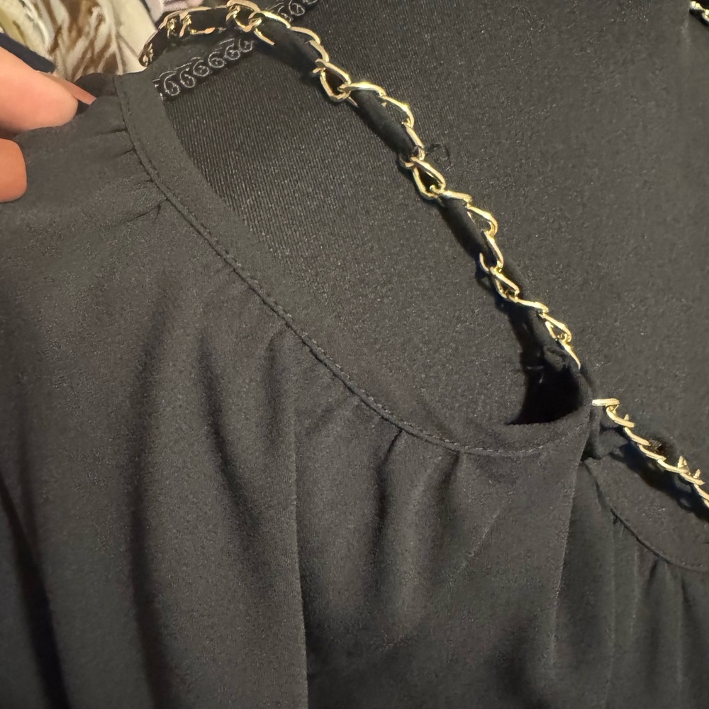 INC International Concepts Black Blouse with Gold Chain Detail The chain adjust